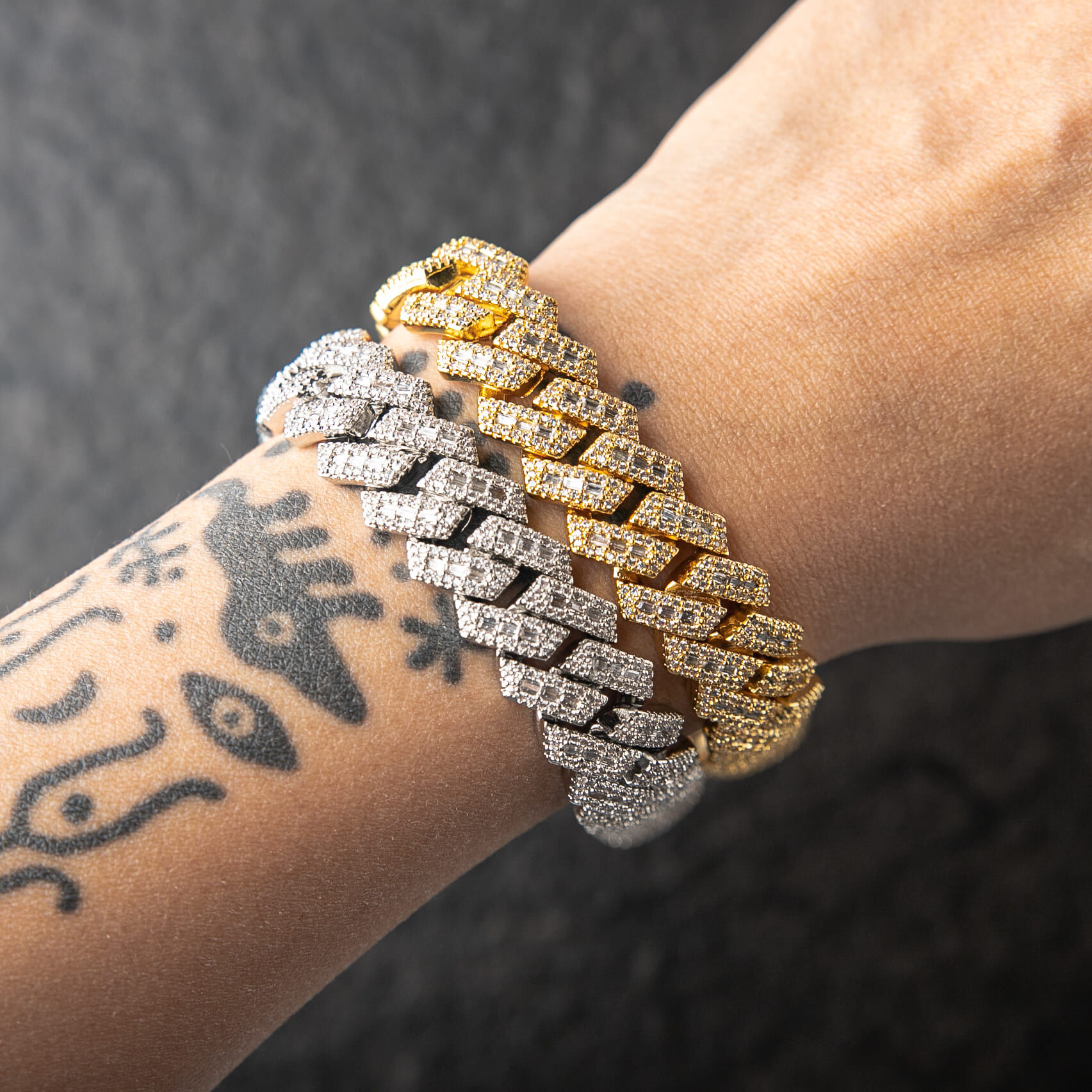 925純銀莫桑石14mmT方混鑲菱形古巴手鍊