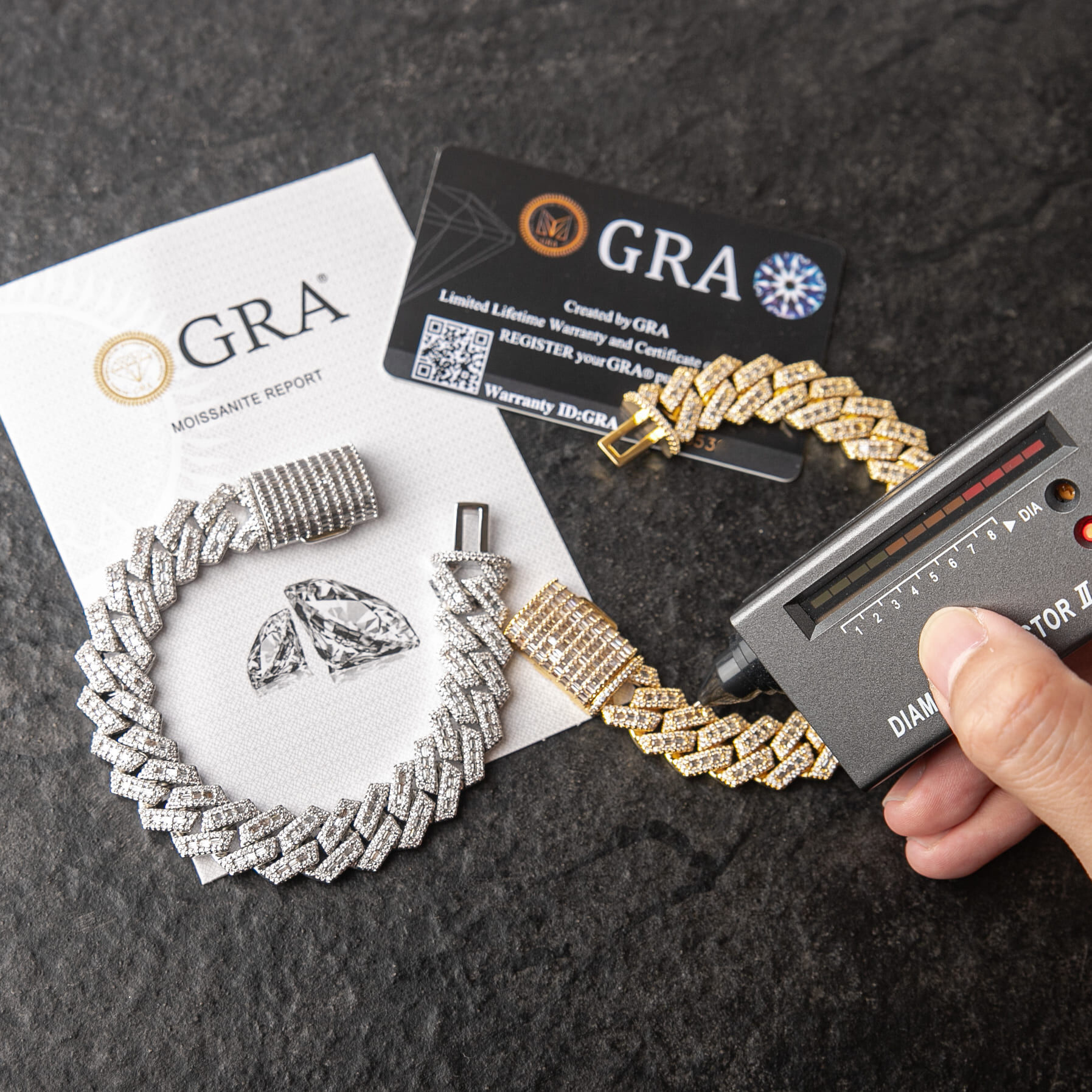 925純銀莫桑石14mmT方混鑲菱形古巴手鍊