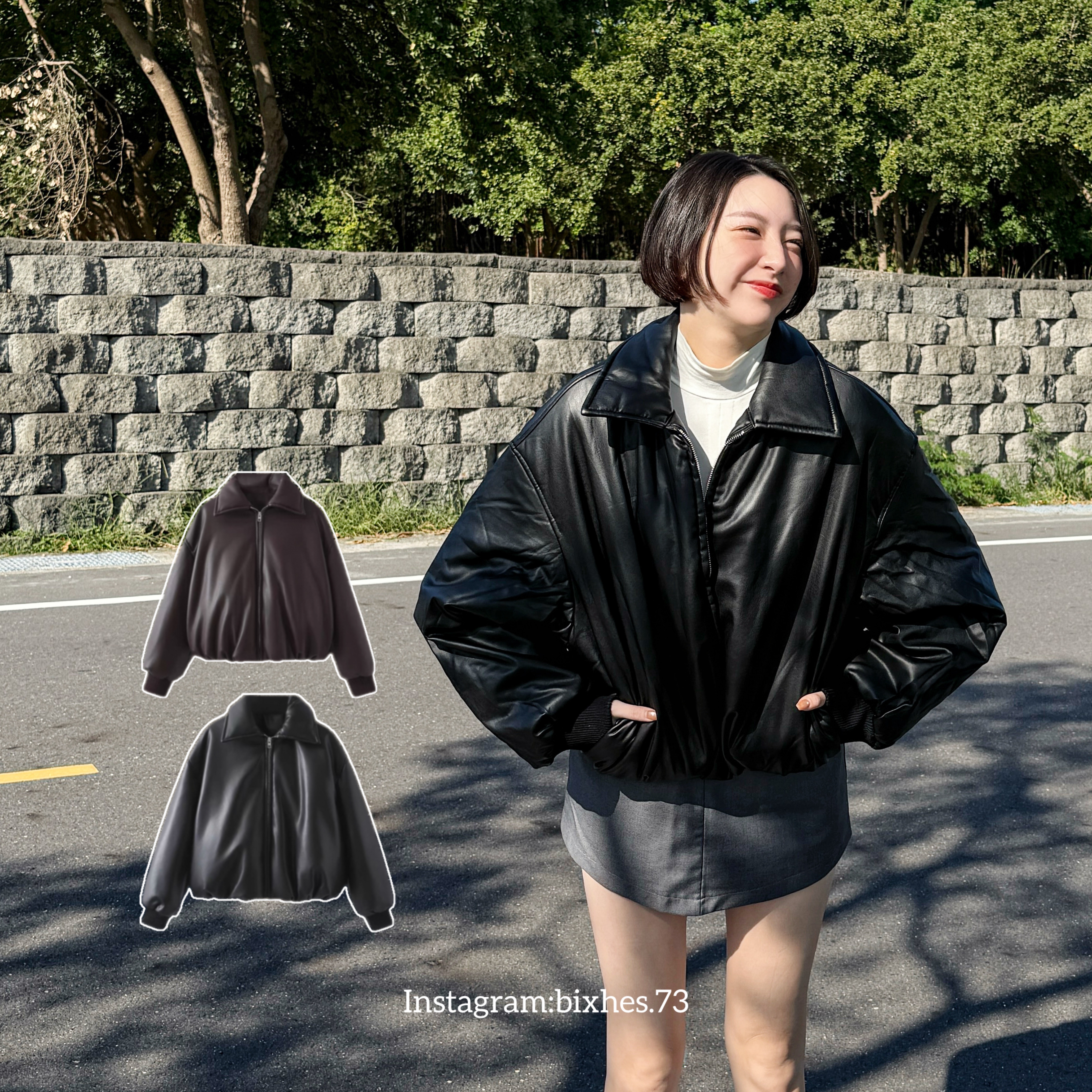 質感翻領厚實蛋白皮外套(F00030)