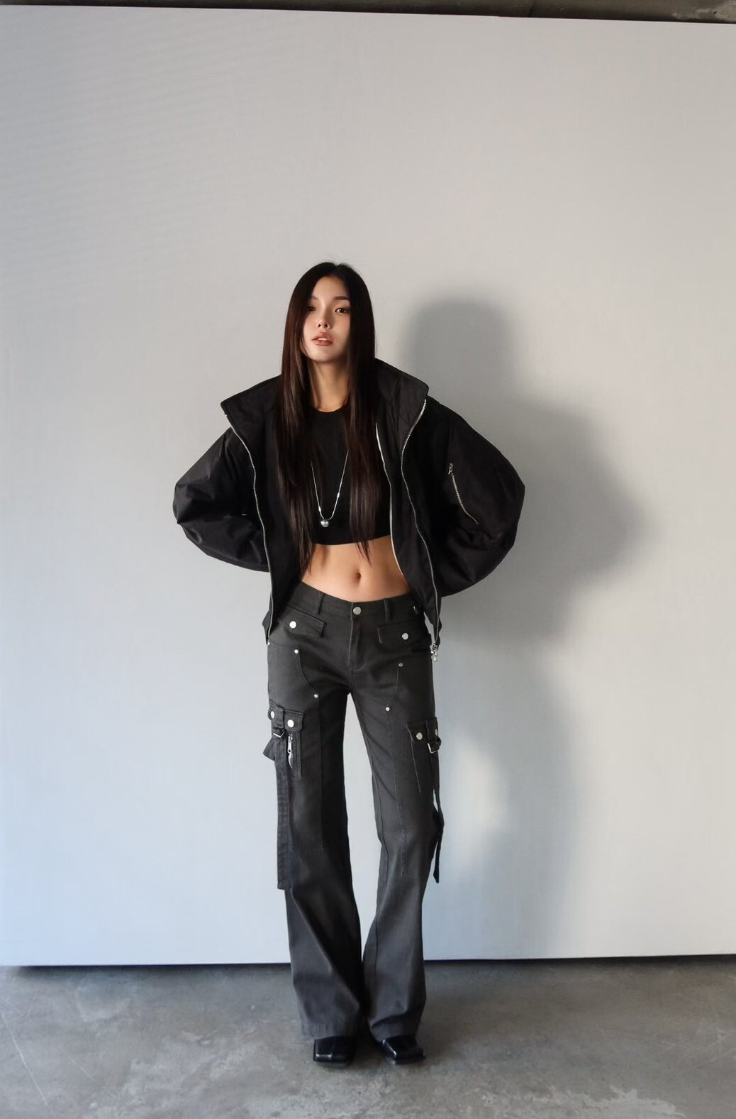 54020灰黑Y2K設計長褲