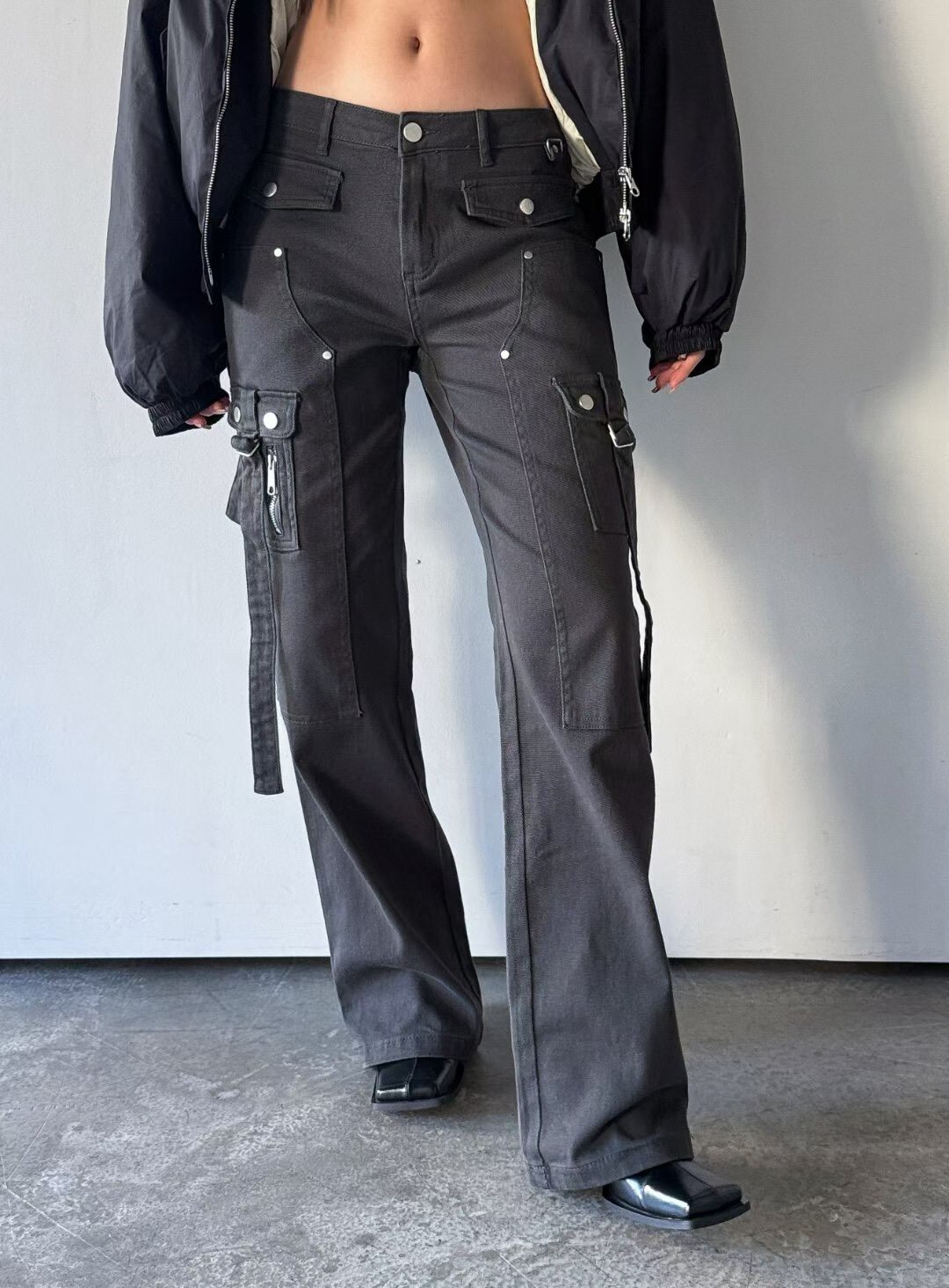54020灰黑Y2K設計長褲