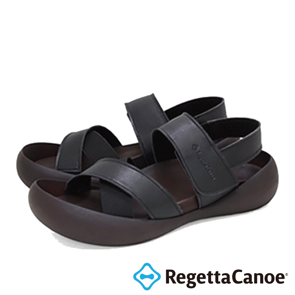 大阪樂步健康鞋 RegettaCanoe -經典交叉帶魔鬼氈後帶涼鞋CJMB2502a(BLK-黑色)