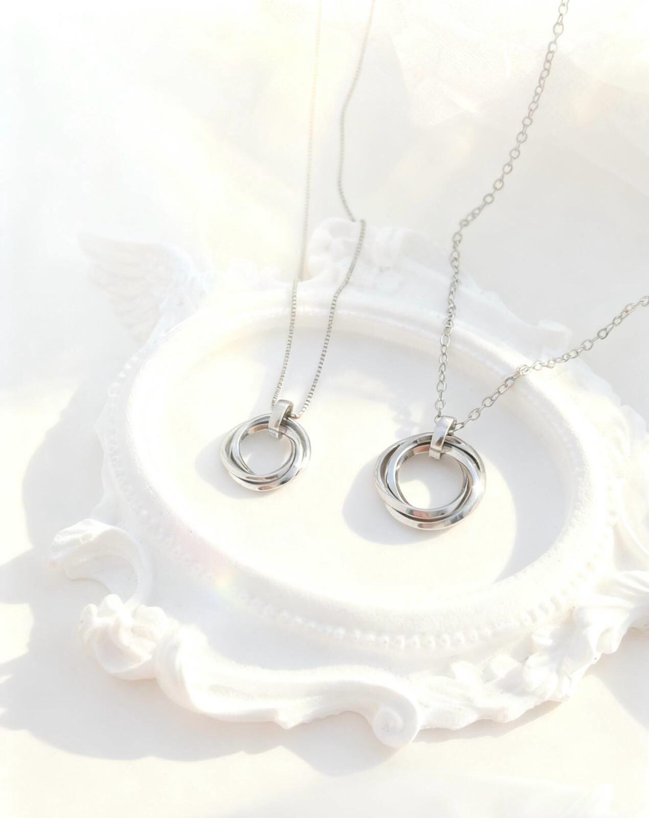 「Je t'aime 三環相扣」情侶項鏈📿 ｜鍍銀｜免費刻字✒️ ｜夜光項鏈✨