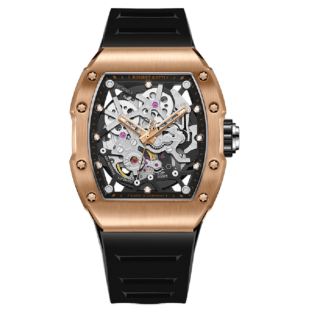 【Bonest Gatti 布加迪】 Be Fine B5系列 BG9905 超跑奔馳 酒桶型 鏤空透視 撞色 機械 手錶 -*