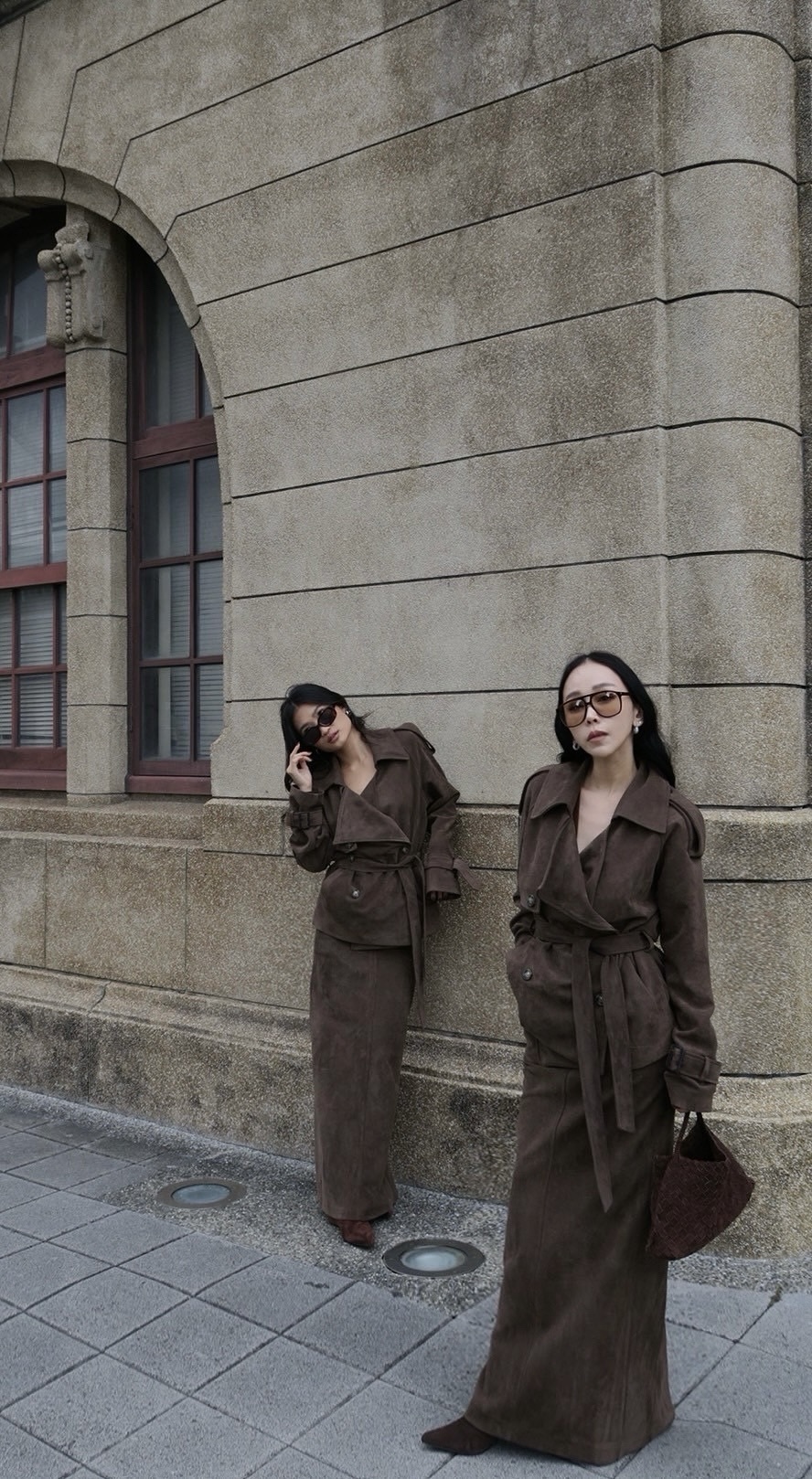 翻領麂皮套裙-單外套(黑色現貨)