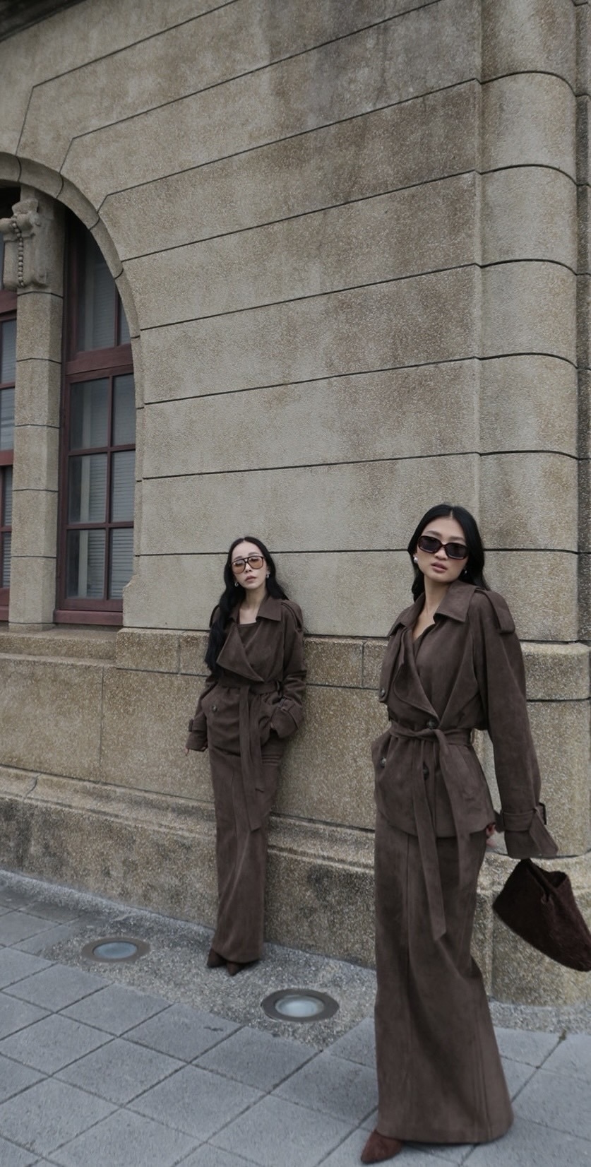 翻領麂皮套裙-單外套(黑色現貨)