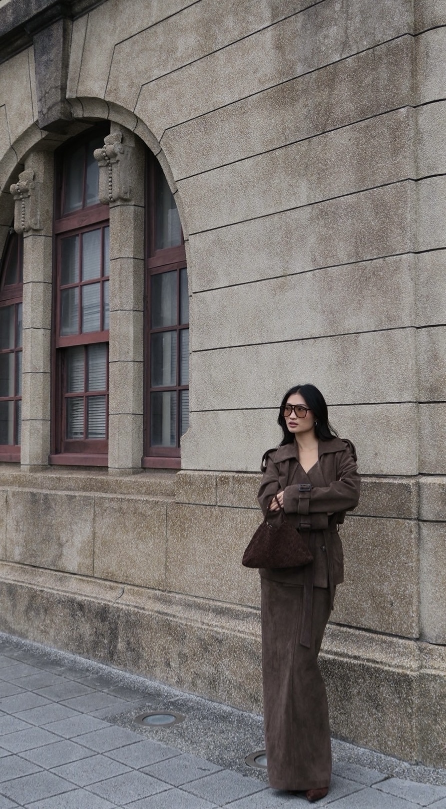 翻領麂皮套裙-單長裙(黑色現貨)