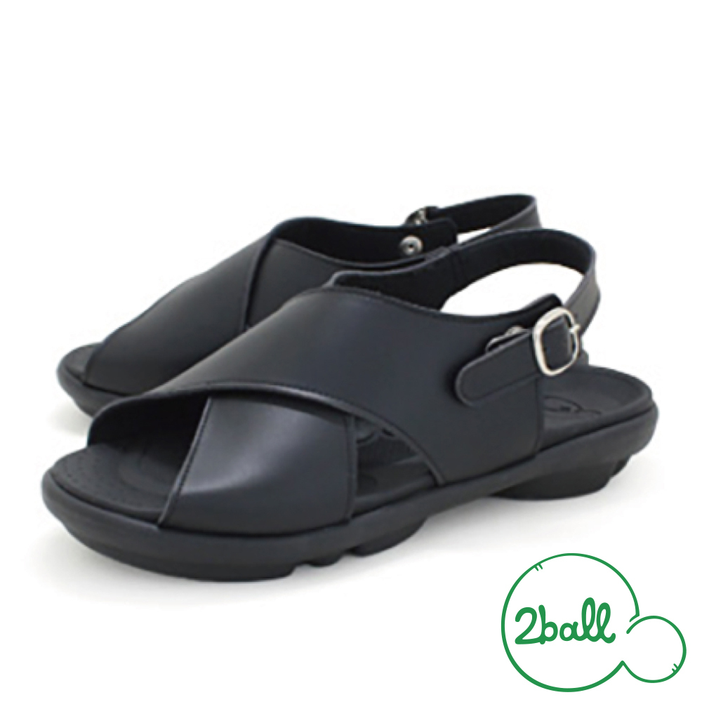 大阪樂步健康鞋 2ball寬版交叉帶後帶涼鞋TB203(BLK-黑色)