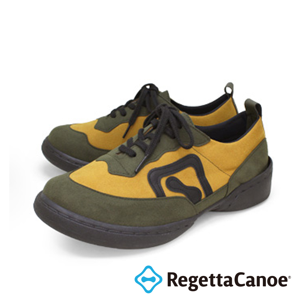 大阪樂步健康鞋RegettaCanoe-絨布拼接繫帶休閒鞋CJSR7206(MUS/KHA-芥末黃/卡其)