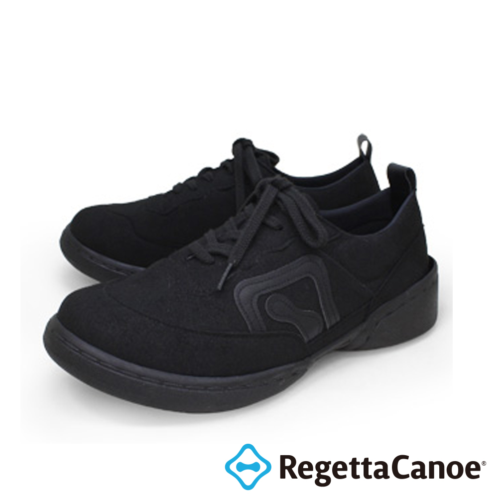 大阪樂步健康鞋RegettaCanoe-絨布拼接繫帶休閒鞋CJSR7206(BLK/BLK-純黑)
