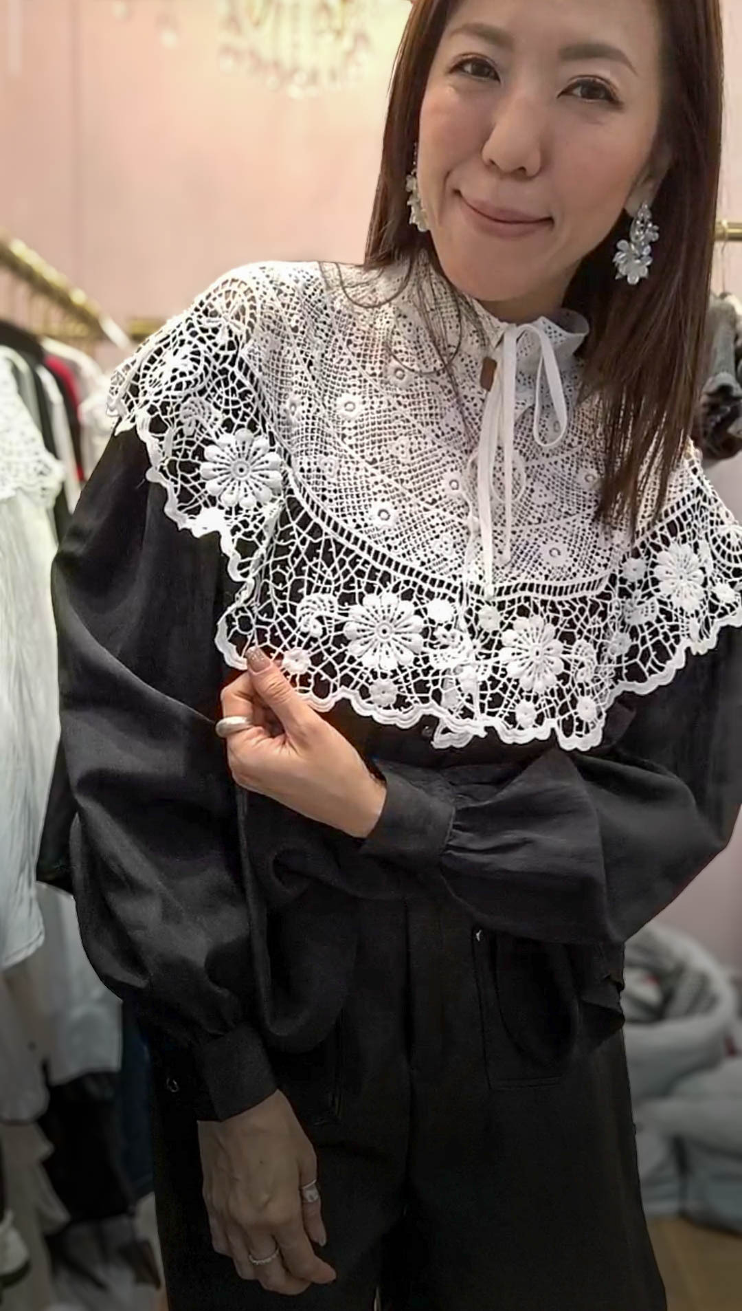 🎈K8038  ▶️蕾絲拼接排扣上衣 👉B:164cm L:61cm
