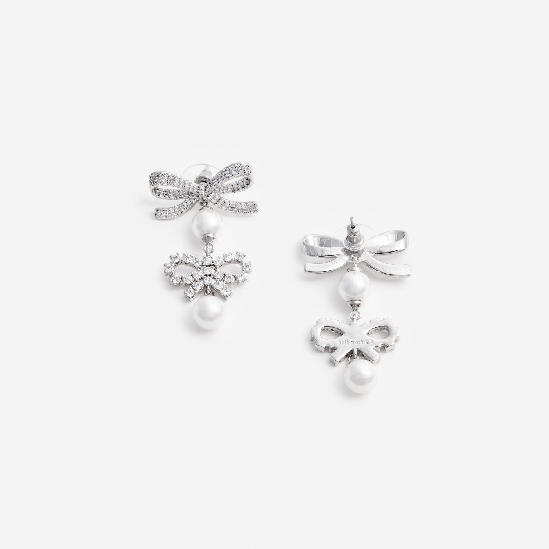 Self Portrait Double Bow Pearl Earrings