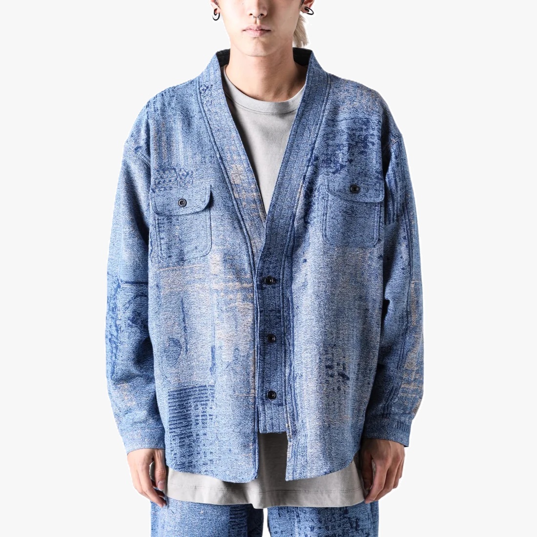ON SALE: FDMTL JAPAN 2025 A/W BORO JAQUARD HAORI SHIRT 3YR WASH (INDIGO) - PRE ORDER ITEM (預訂中)