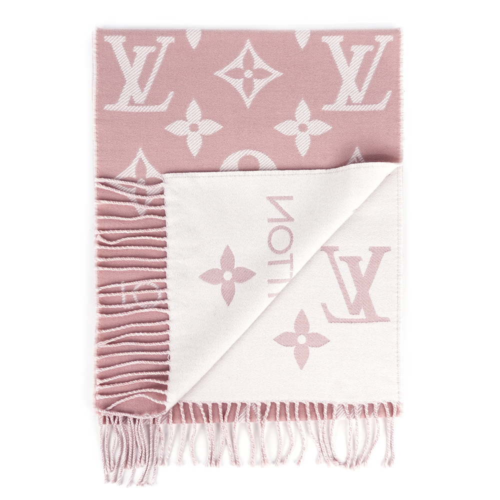 【Louis Vuitton】Essential Monogram 花紋雙色羊毛圍巾(玫瑰粉/米色)