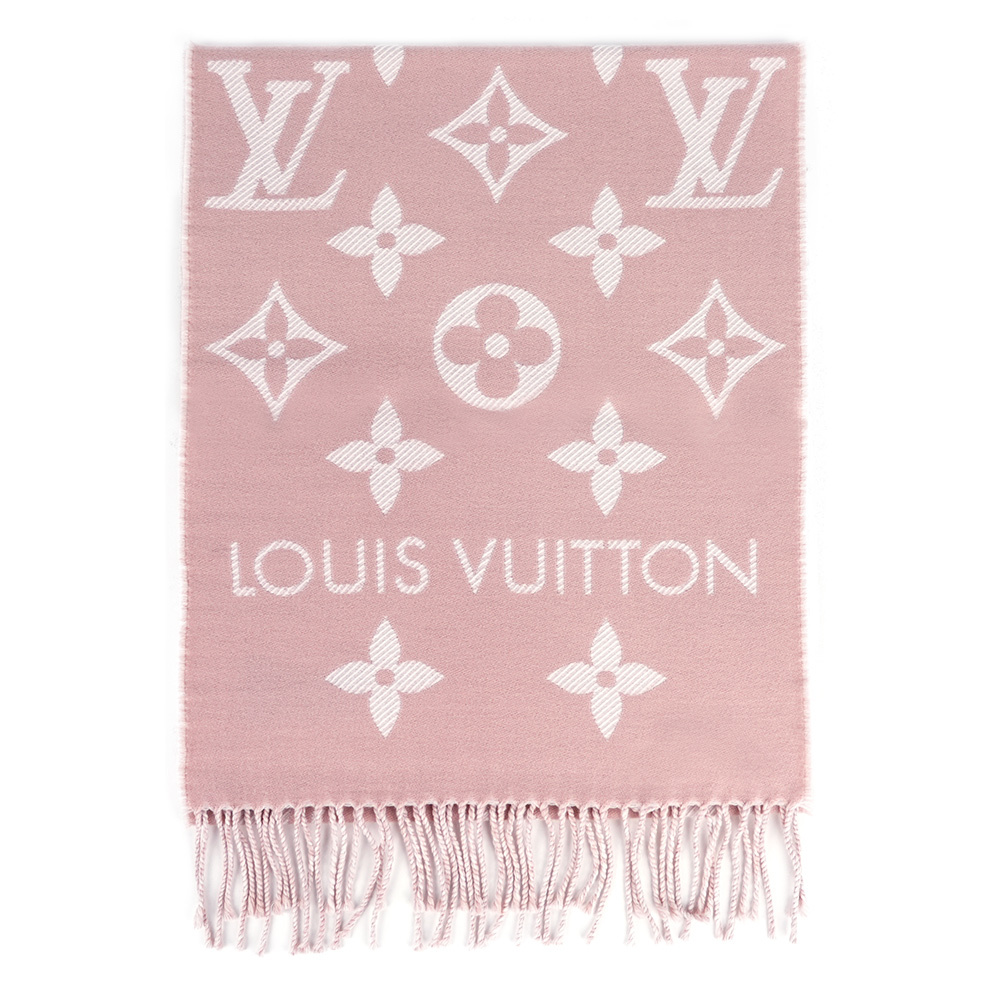 【Louis Vuitton】Essential Monogram 花紋雙色羊毛圍巾(玫瑰粉/米色)