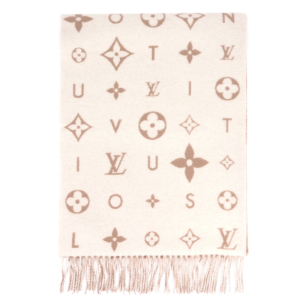 【Louis Vuitton】Reykjavik 2.0 喀什米爾羊毛流蘇披肩/圍巾(米色)