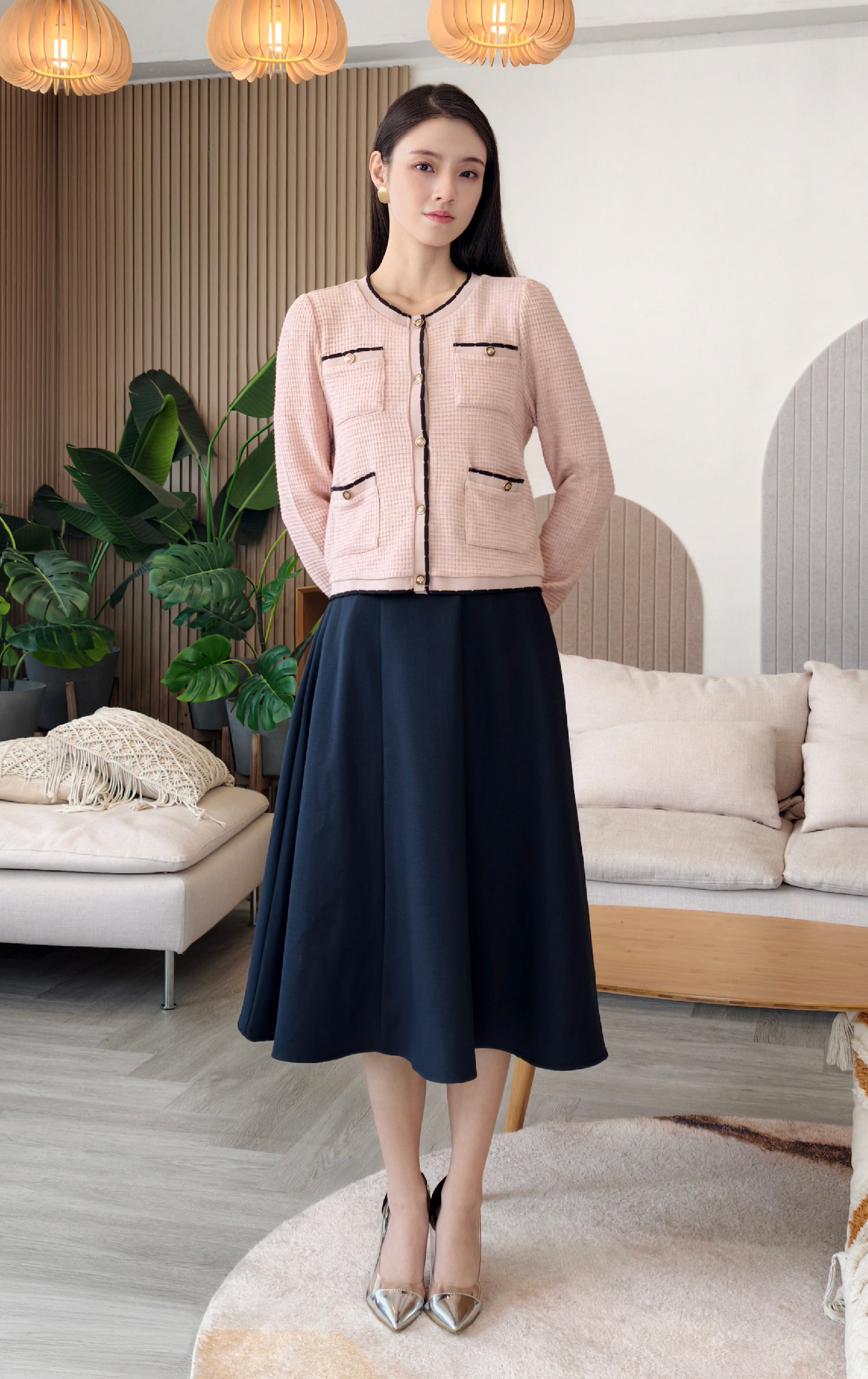 金色扣子長裙 SK0761