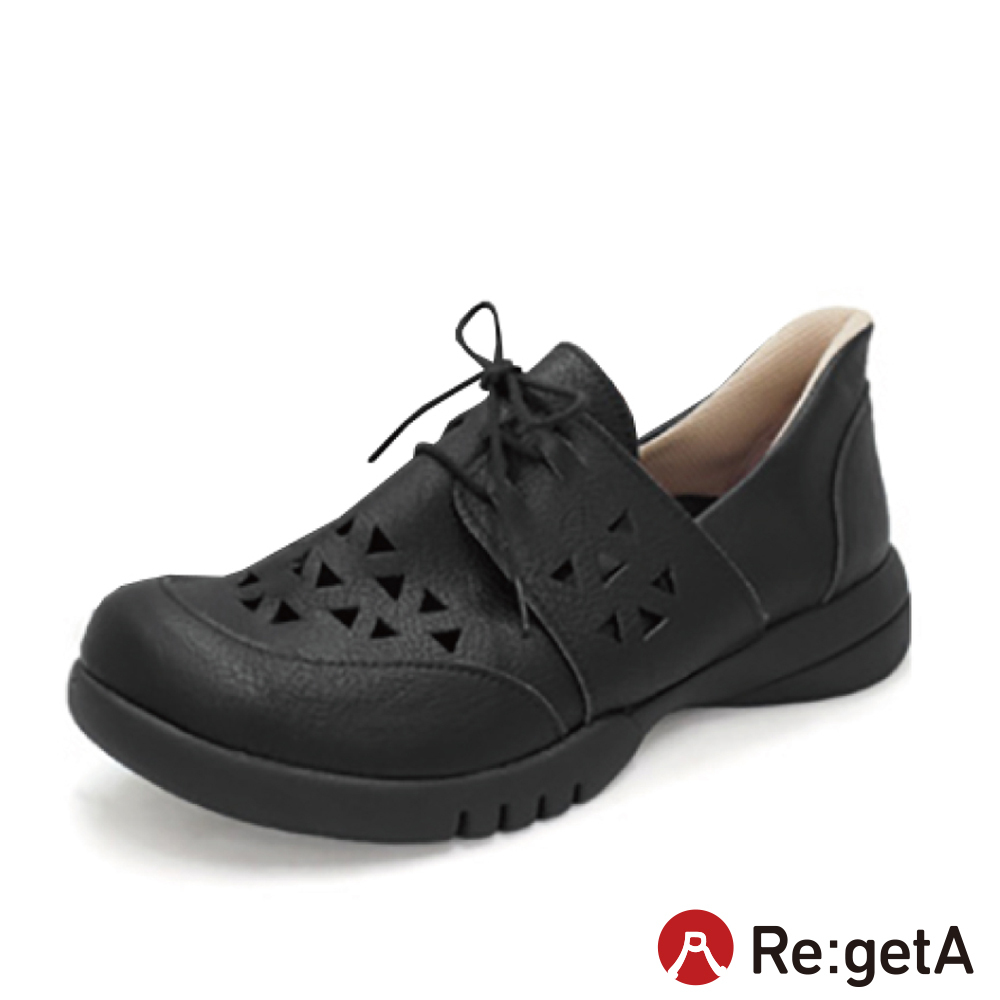 大阪樂步健康鞋 Re:getA 套入式輕量繫帶休閒鞋R334(BLK-黑色)