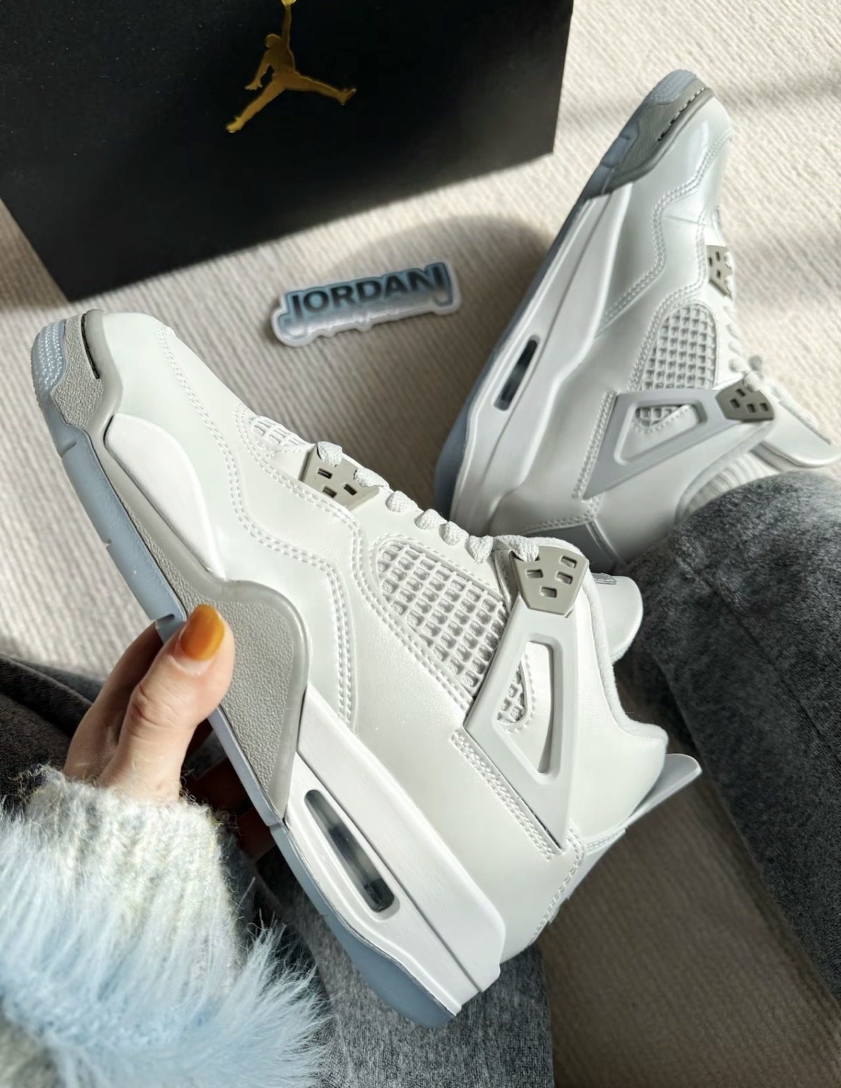 大童鞋 女鞋 NIKE AIR JORDAN 4 GS 'Blue Chill' 白灰色 皮革 緩震 運動 籃球鞋【HV4401-014】AJ4