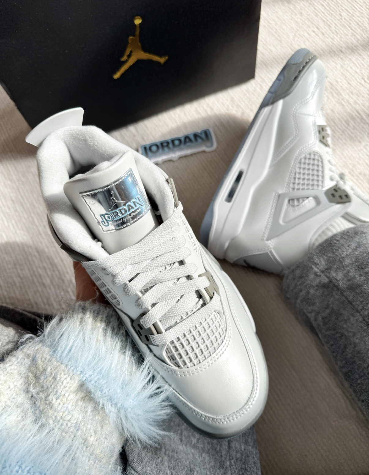 大童鞋 女鞋 NIKE AIR JORDAN 4 GS 'Blue Chill' 白灰色 皮革 緩震 運動 籃球鞋【HV4401-014】AJ4