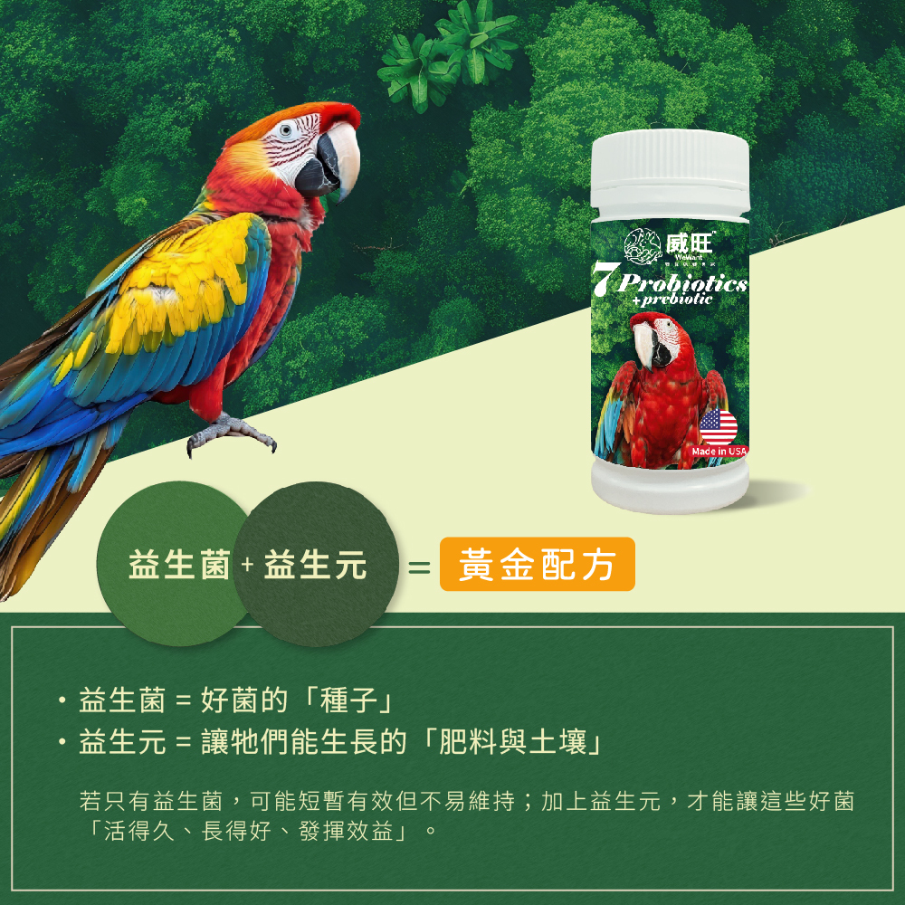 威旺WeWant 金剛鸚鵡益生菌+益生元-超能7菌30g,添加益生菌及益生元,雙管齊下雙重功效