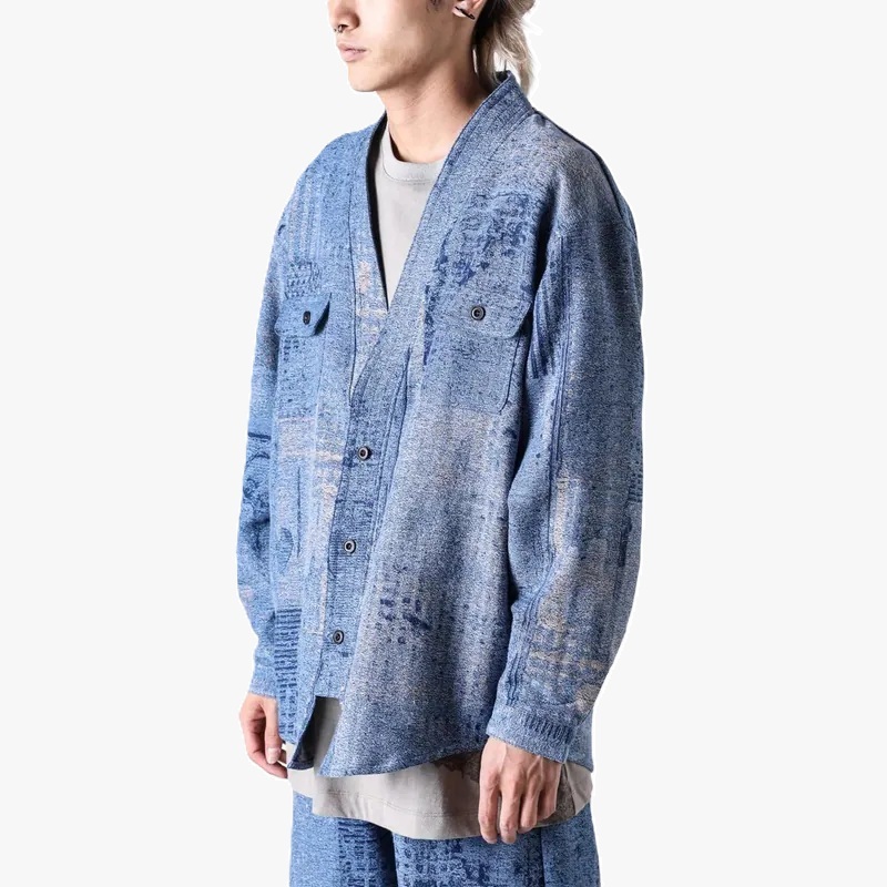 ON SALE: FDMTL JAPAN 2025 A/W BORO JAQUARD HAORI SHIRT 3YR WASH (INDIGO) - PRE ORDER ITEM (預訂中)