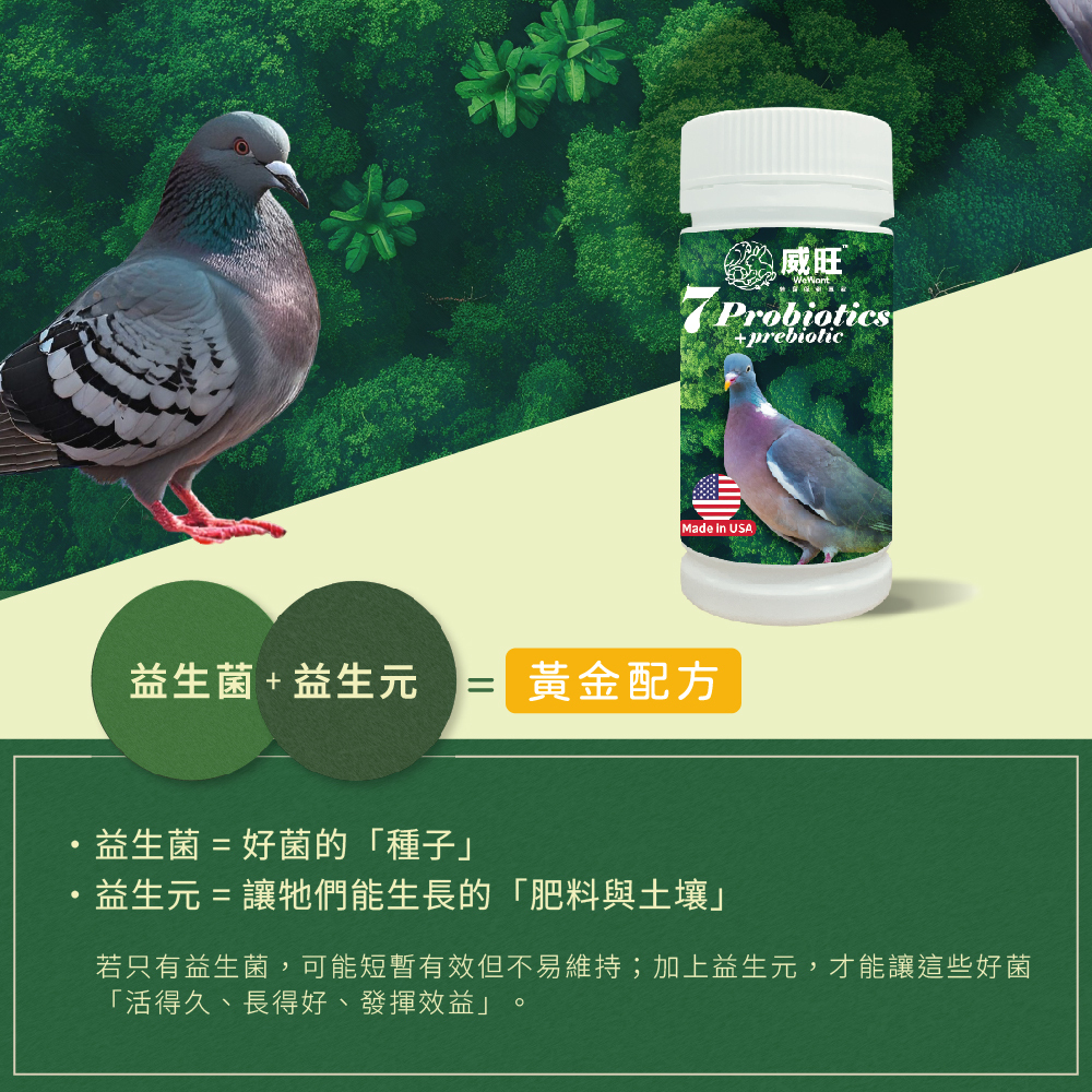 威旺WeWant 鴿子益生菌+益生元-超能7菌30g，添加益生菌及益生元，雙管齊下雙重功效