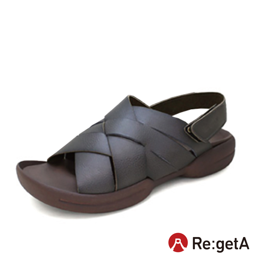 大阪樂步健康鞋 Re:getA手染編織交叉帶魔鬼氈後帶涼鞋R234M(LGY-灰黑色)