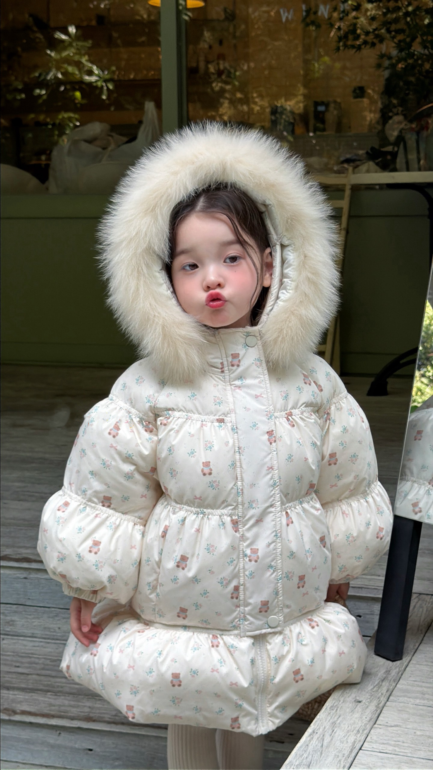 BYB11OW226WE  白雪雪精靈熊熊碎花蛋糕長羽絨