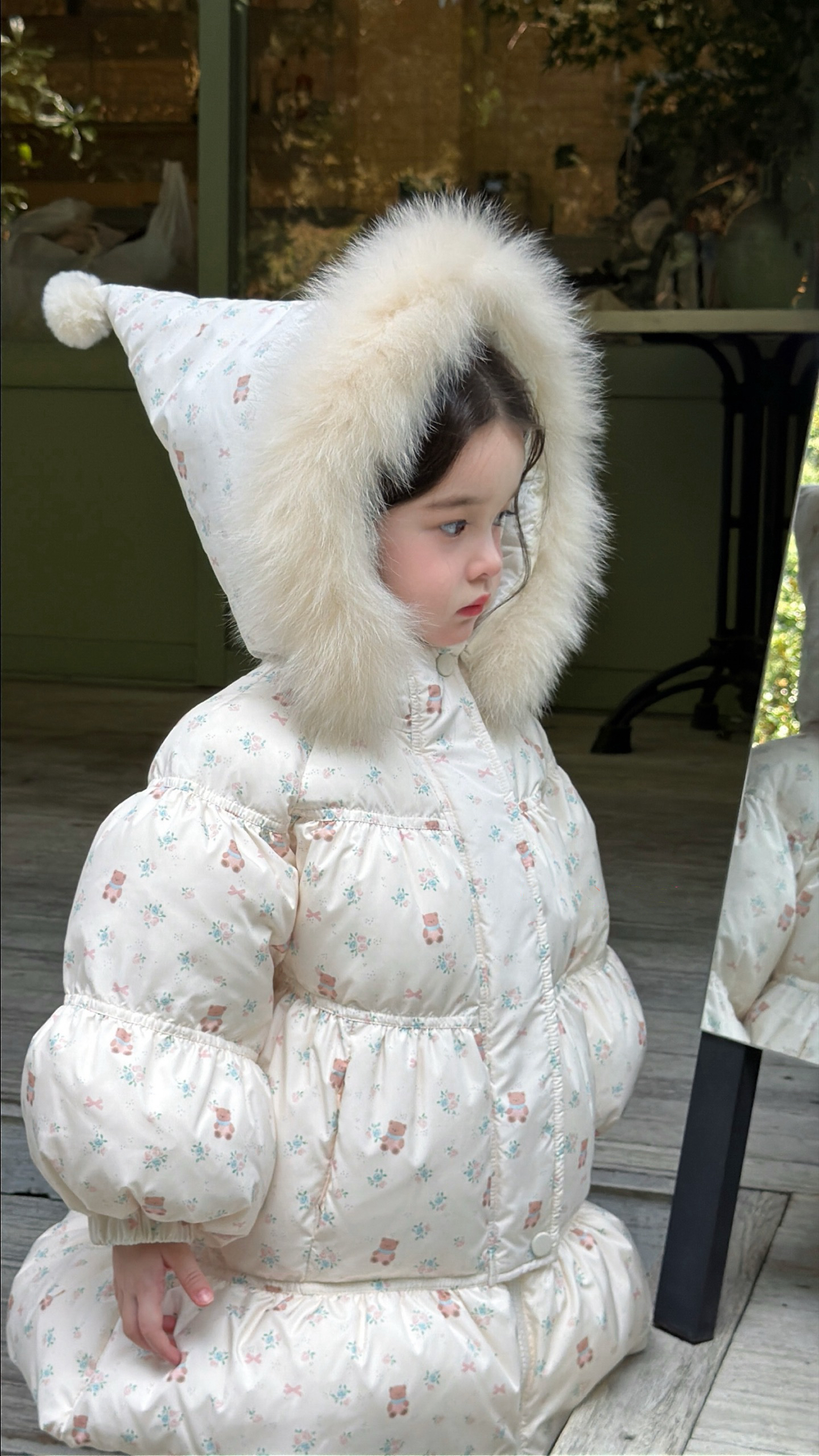 BYB11OW226WE  白雪雪精靈熊熊碎花蛋糕長羽絨