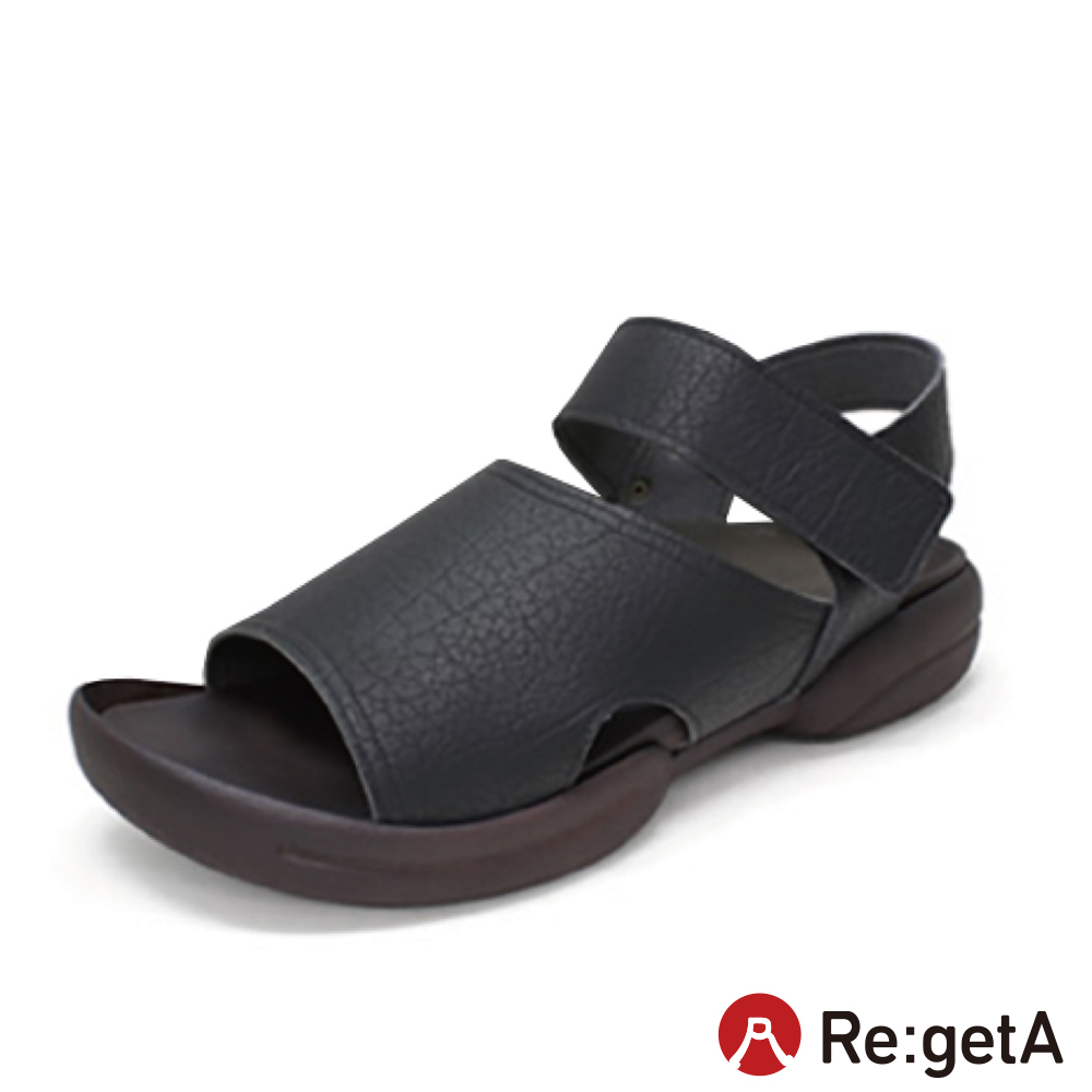 大阪樂步健康鞋 Re:getA魔鬼氈後帶涼鞋R232M(BLK-黑色)