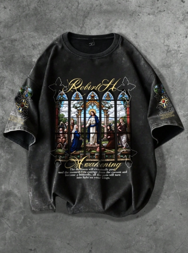 KADMAX大尺碼-大碼男耶穌潮流舊復古印花短袖TEE〈KSMS2648〉