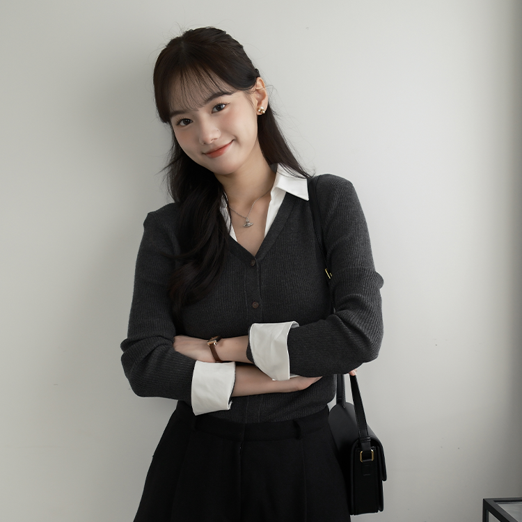 🚀當日出貨【🌸早春新品 】 知性溫柔假兩件針織襯衫 ( 2 colors)