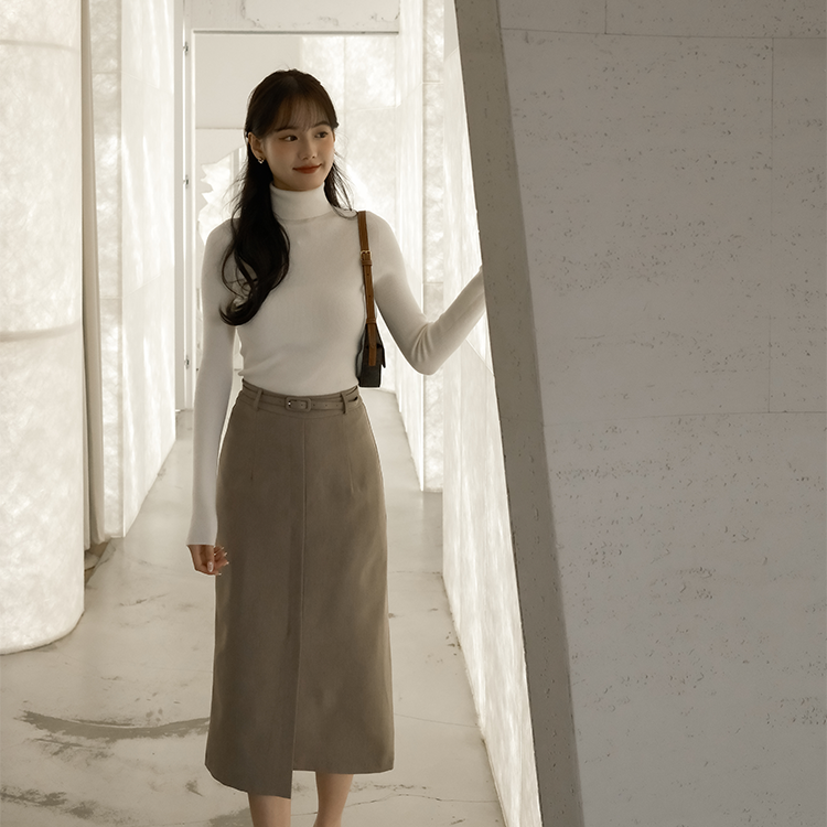 🚀當日出貨 開岔顯瘦直筒H型長裙 ( 2 colors)附同色質感皮帶