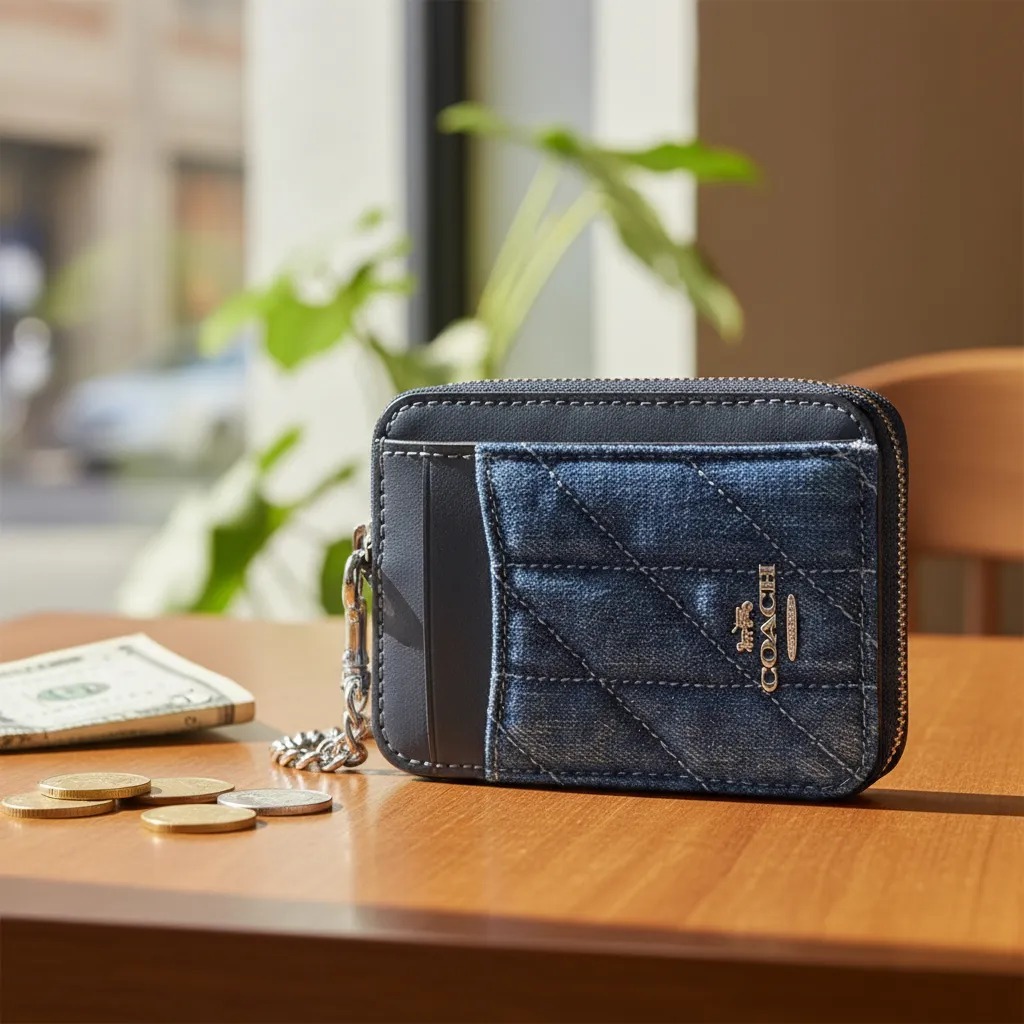 【預購】COACH K1122889 Zip Card Case With Quilting (牛仔)