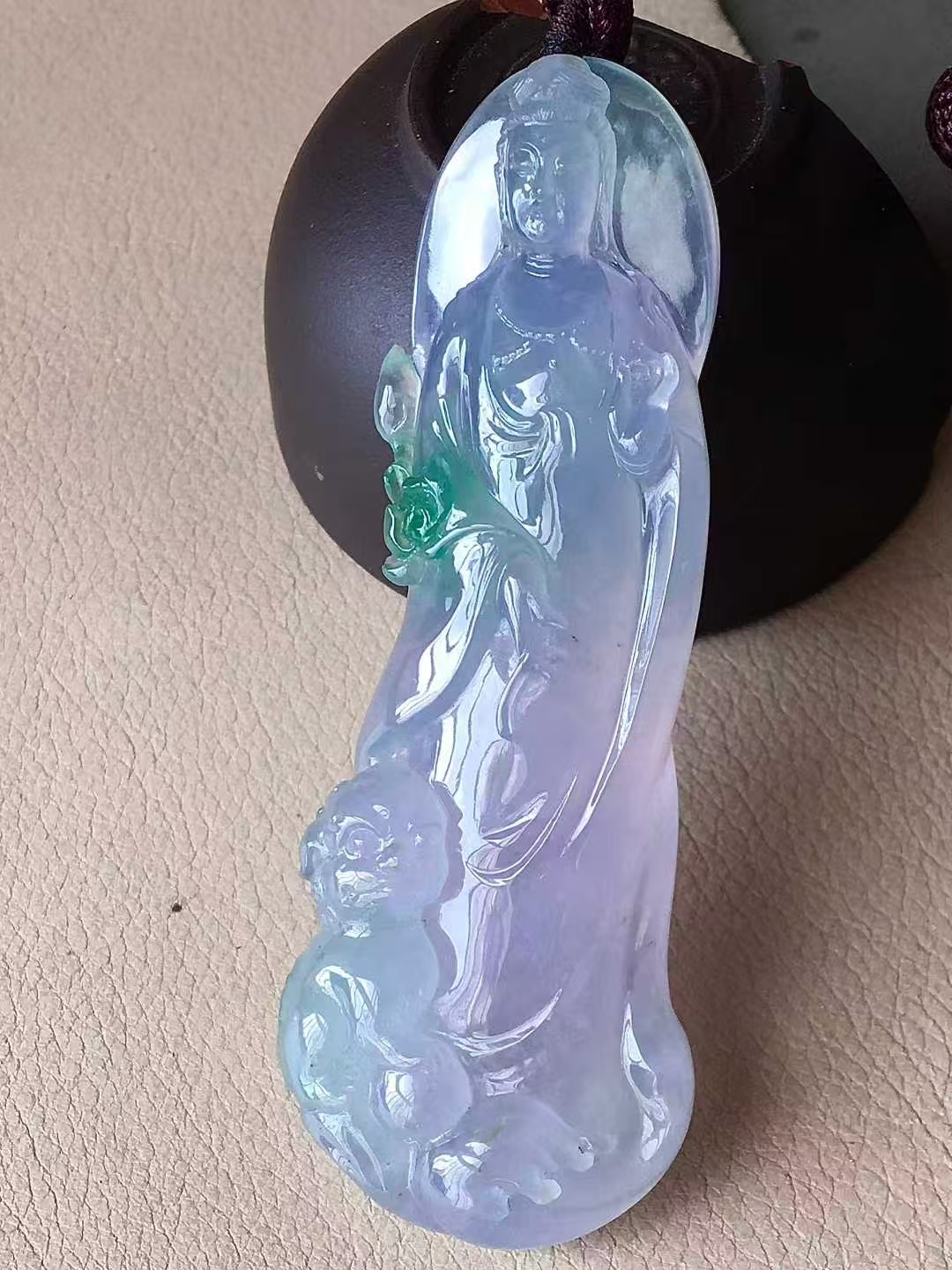 翡翠高冰春彩文殊菩薩吊墜,天然翡翠A玉, 緬甸玉, Jade, Jadeite