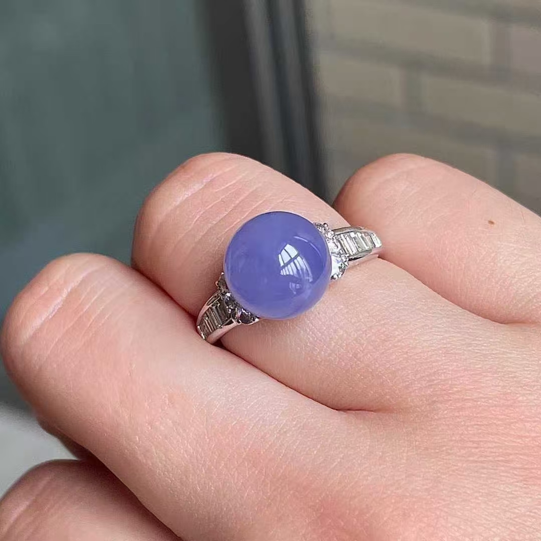 翡翠冰種紫羅蘭圓珠戒指,天然翡翠A玉, 緬甸玉, Jade, Jadeite