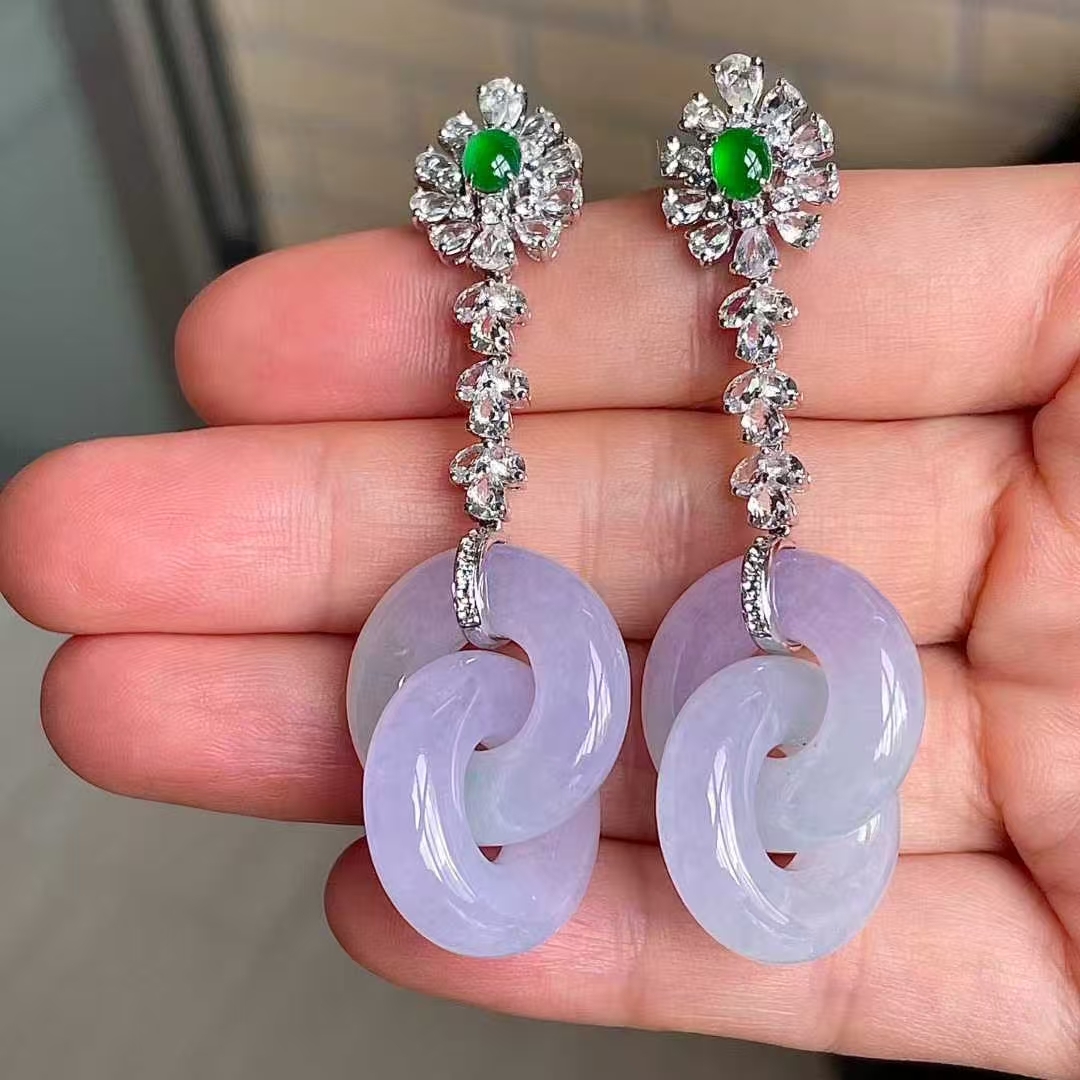 11105544 翡翠冰種紫羅蘭環環相扣耳墜