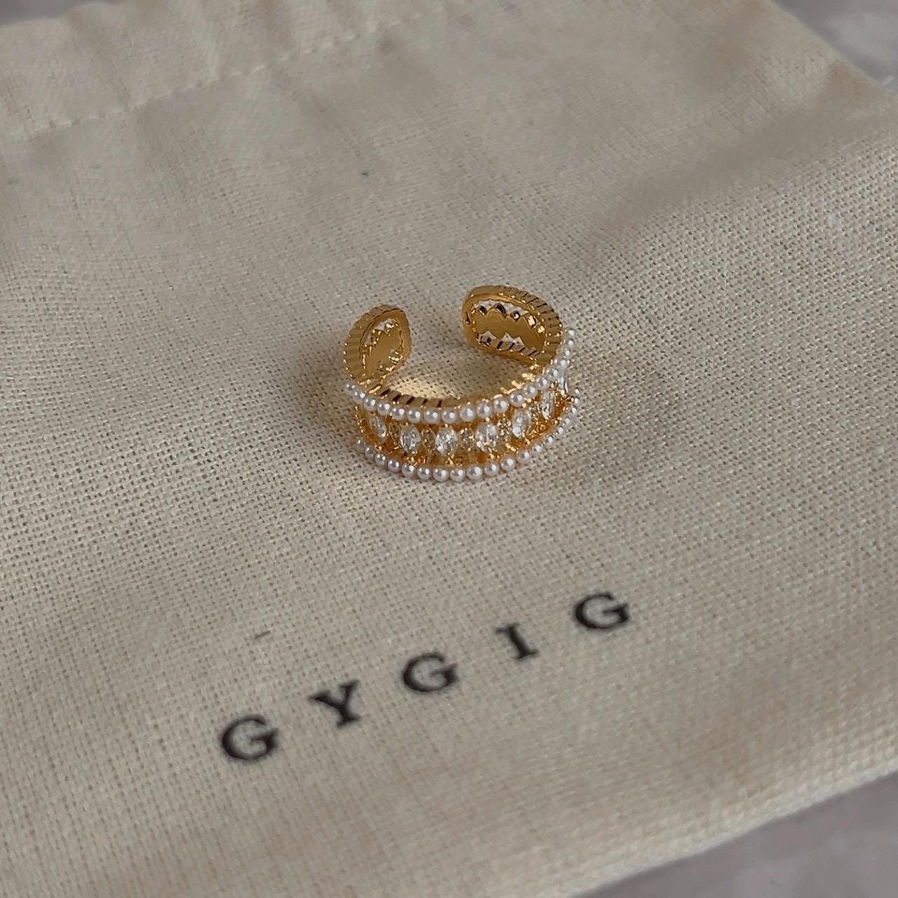 Gy”Opulent宮廷晶鑽小珍珠靈動開口戒