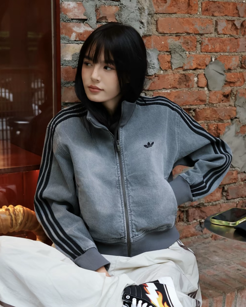 ADIDAS ORIGINALS 水洗灰 牛仔外套 短版 三葉草 女款