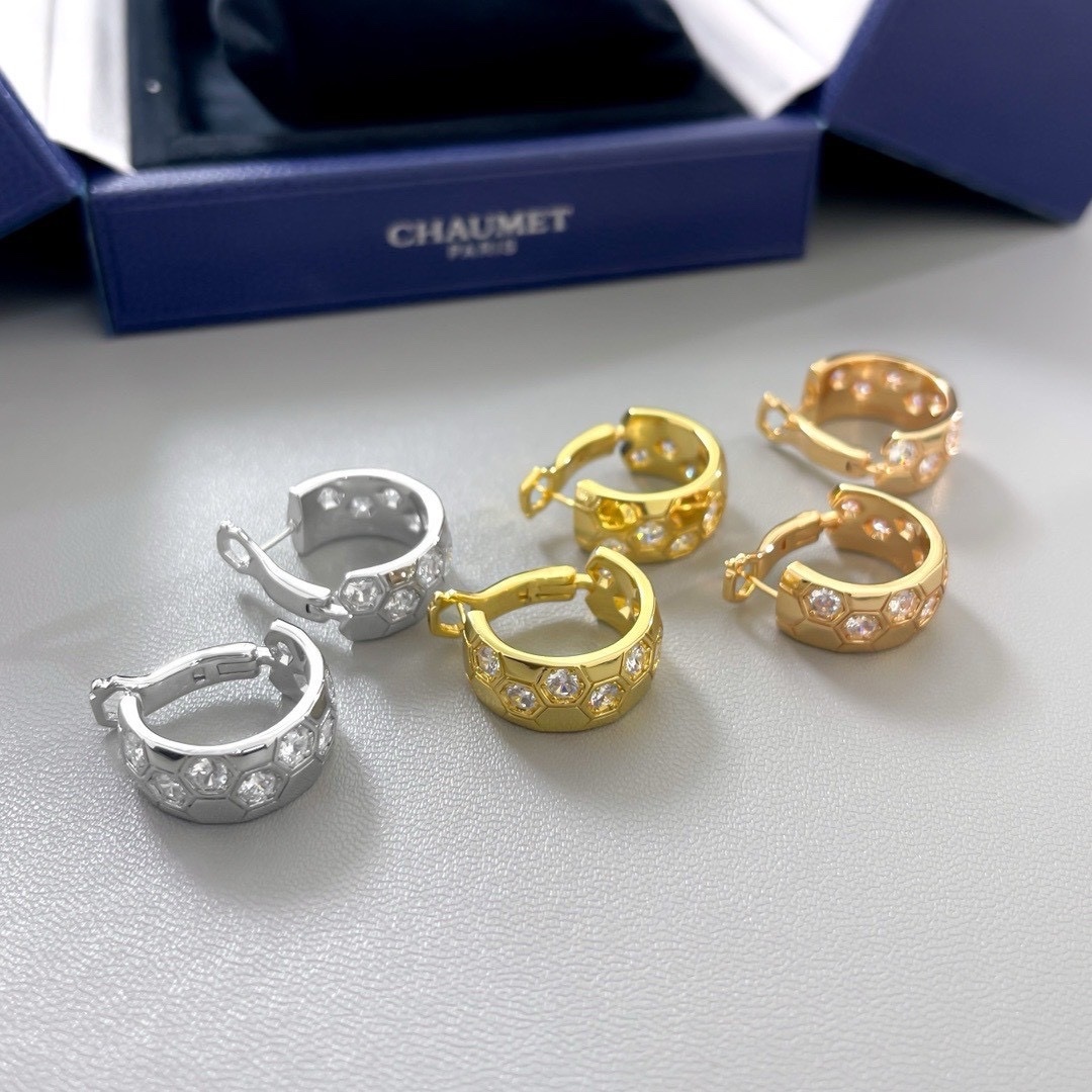 18k cm”Bee de chaumet典鑽蜂巢高奢定製耳釦釘
