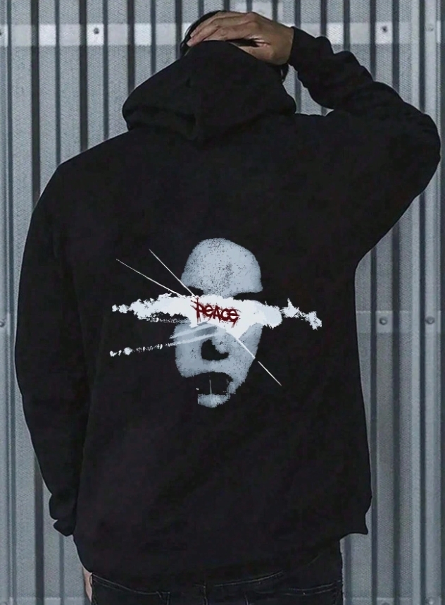 KADMAX大尺碼 - 男士人頭印花黑白都市街頭帽TEE〈KSMS2650〉