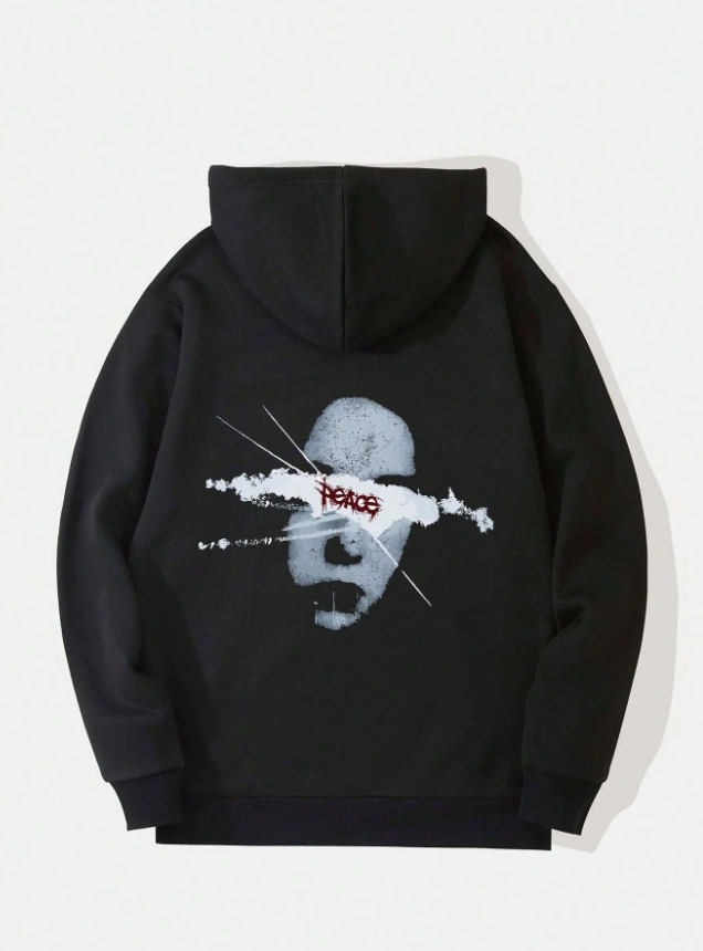 KADMAX大尺碼 - 男士人頭印花黑白都市街頭帽TEE〈KSMS2650〉