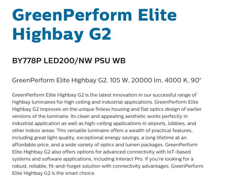 飛利浦 GREENPERFORM BY778P LED 105W 4000K 工礦燈 G2 不可調光