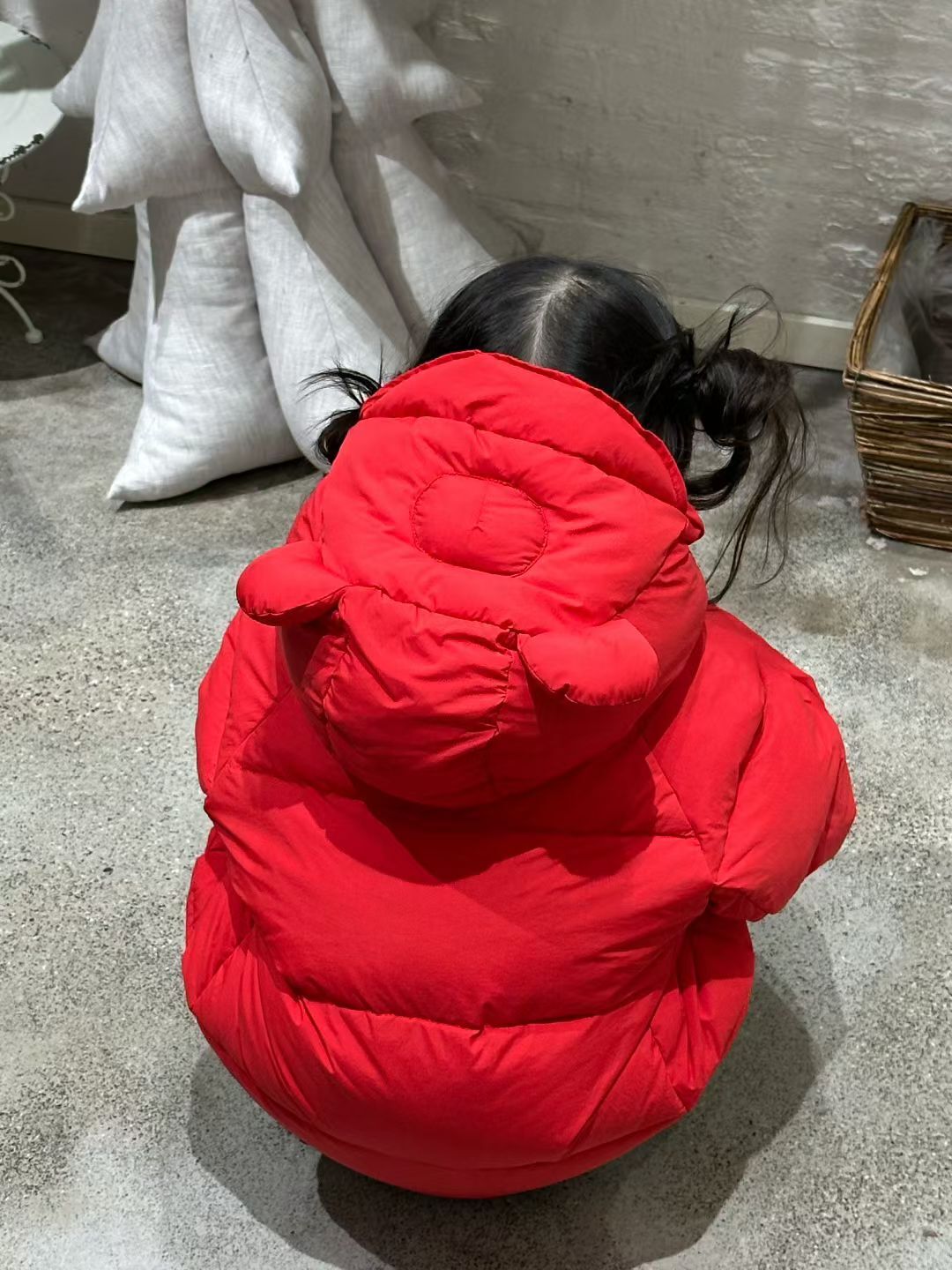 BYB11OW228RD 紅色可愛熊熊耳朵長羽絨