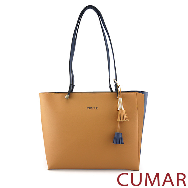 CUMAR | 撞色拼接流蘇吊飾托特包