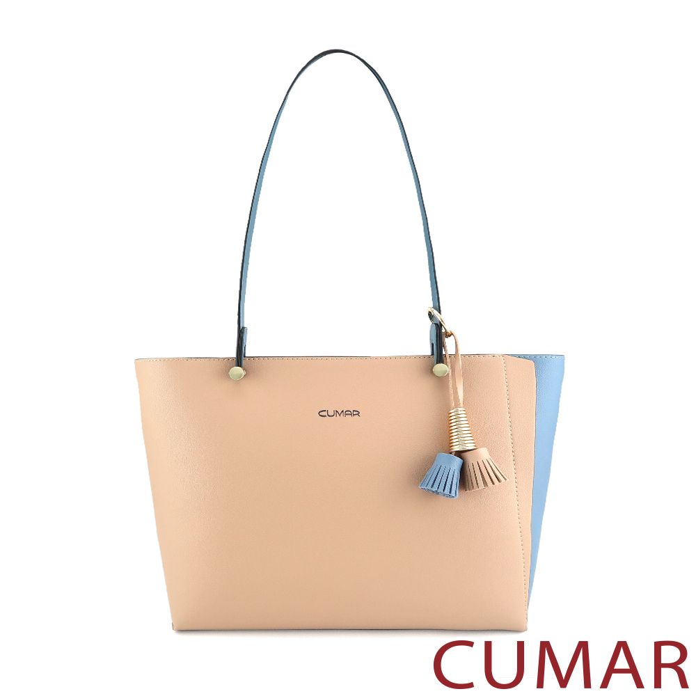 CUMAR | 撞色拼接流蘇吊飾托特包