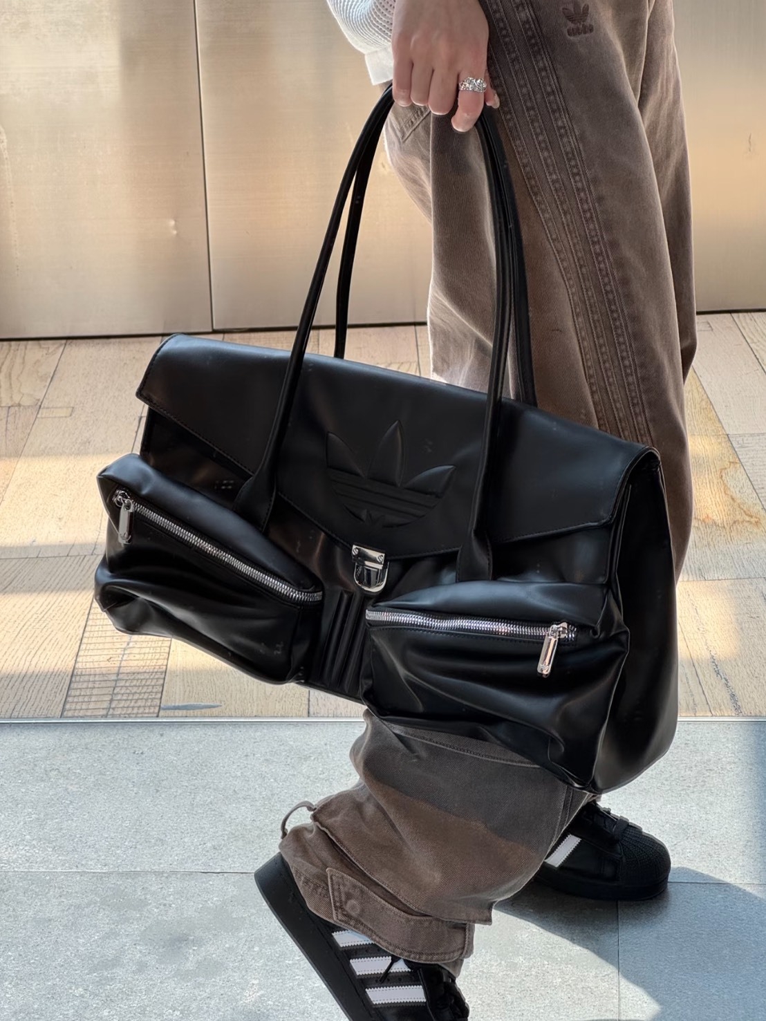 ADIDAS ORIGINALS 皮革 多口袋 大容量 手提包