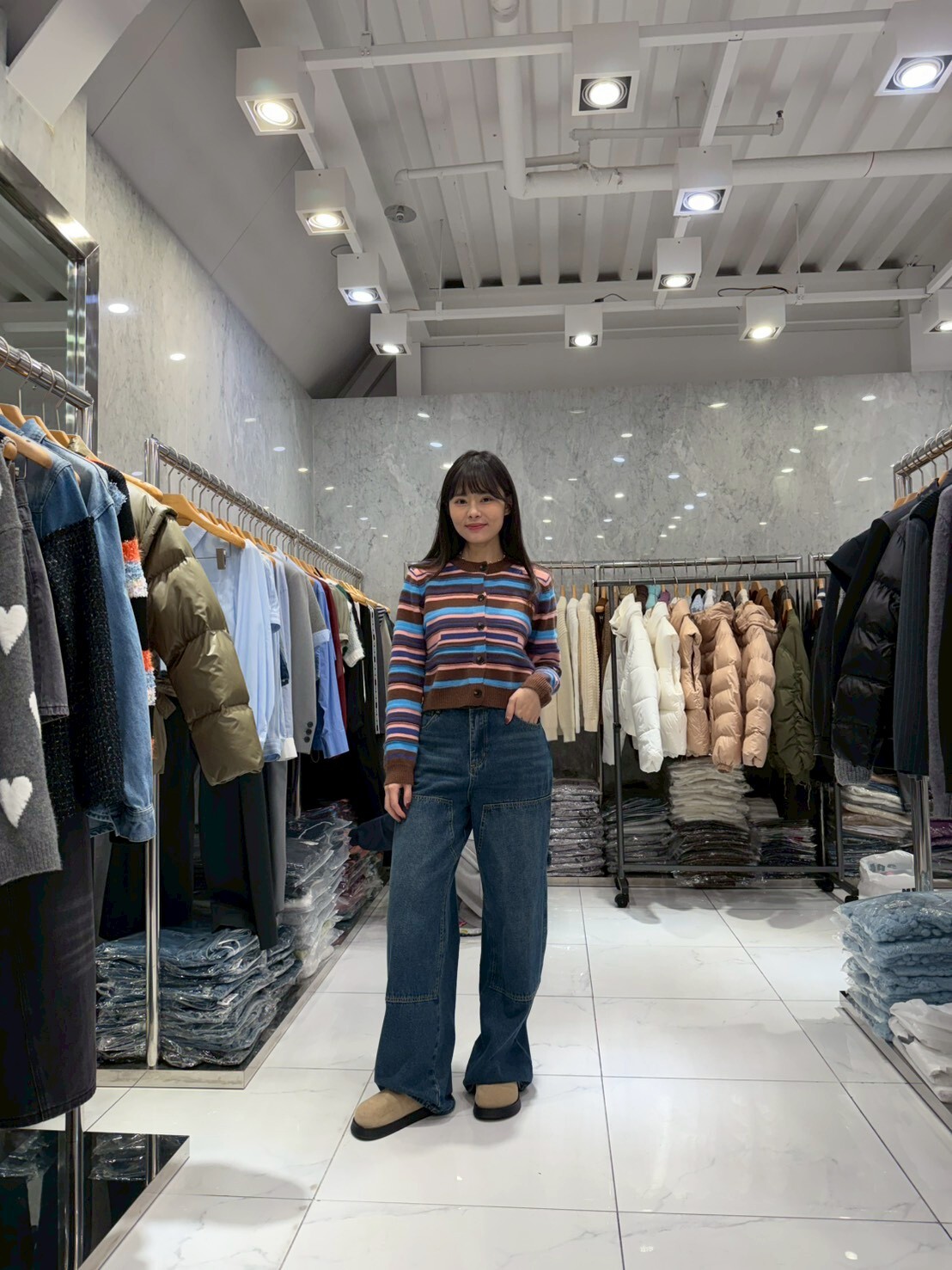 JN5201 冬甩條紋短版針織上衣