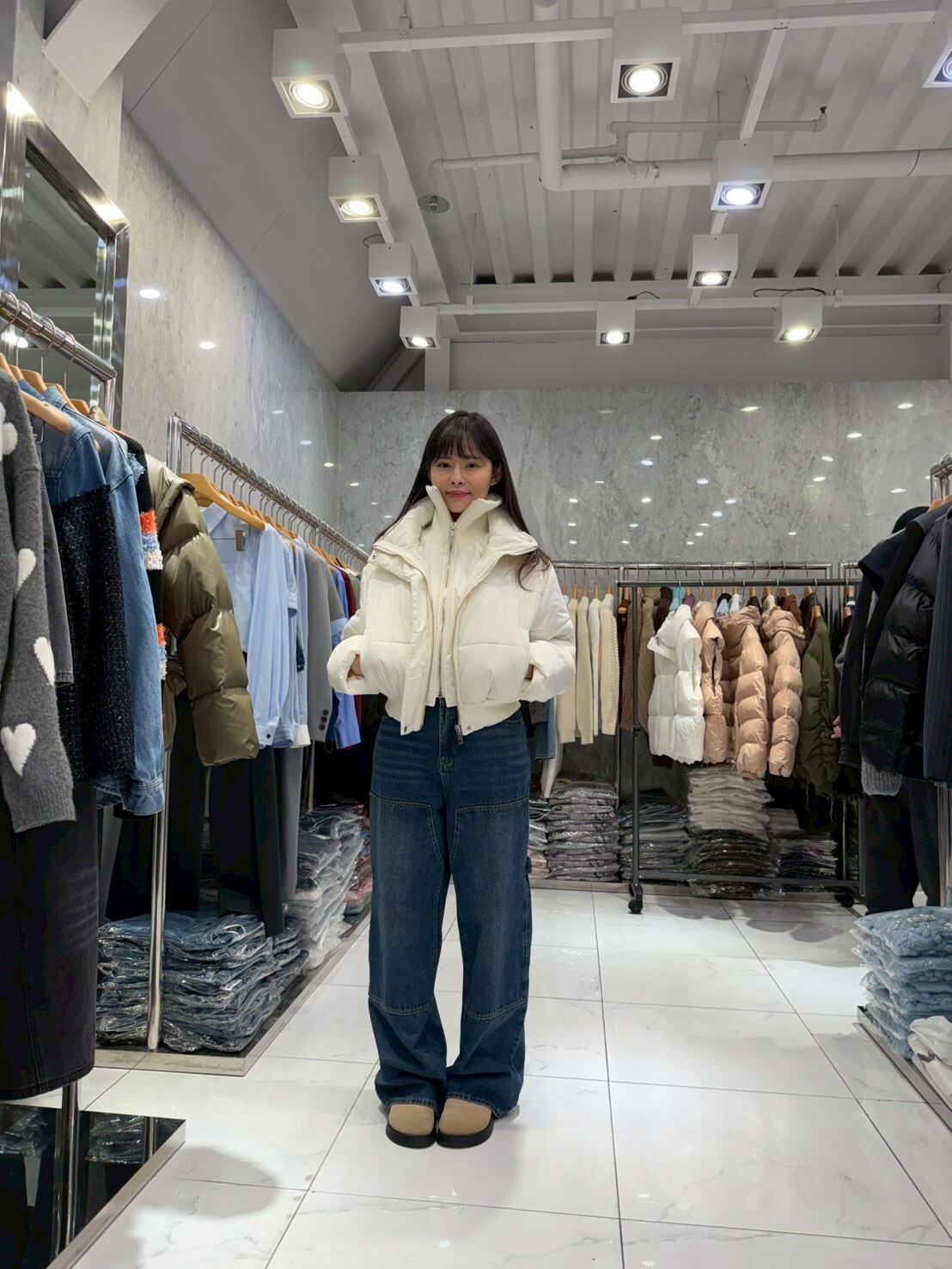 JN5242 假兩件棉質樽領外套 *白色* （特價商品優惠碼不適用）